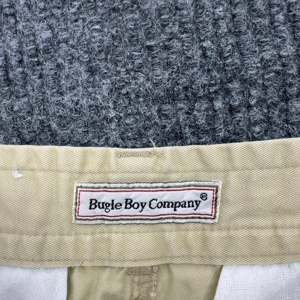 Vintage Bugle Boy Pants Mens 30x30 Khaki Cotton Pleated Chino Casual 90s Style